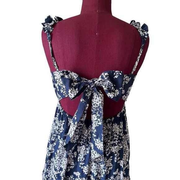 Abercrombie & Fitch Back Poplin Maxi Dress size S Navy White Floral - Picture 7 of 11